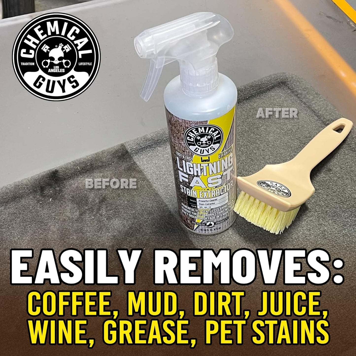 Chemical Guys SPI_191_16ID Interior Deep Cleaning Kit with Lightning Fast Carpet & Upholstery Extractor, Nonsense All Surface Cleaner, Induro 7 Heavy Duty Detailing Brush & 3 Pack Microfiber Towels