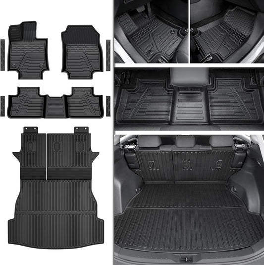 Floor Mats Set for Toyota RAV4 2019-2025 (Both for Gas & Hybrid), Extra Door Sill Guards, All Weather TPE Cargo Mat Backrest Mat Cargo Liner Car Accessories