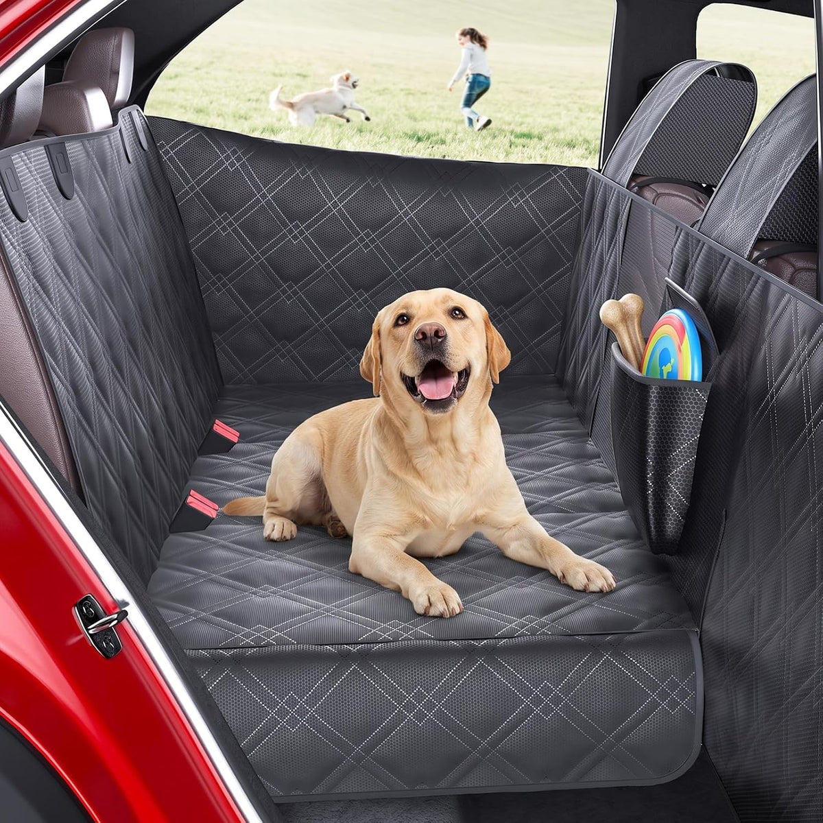 Surfcabin Dog Car Seat Cover for Back Seat with Door Protection,Hard Bottom
