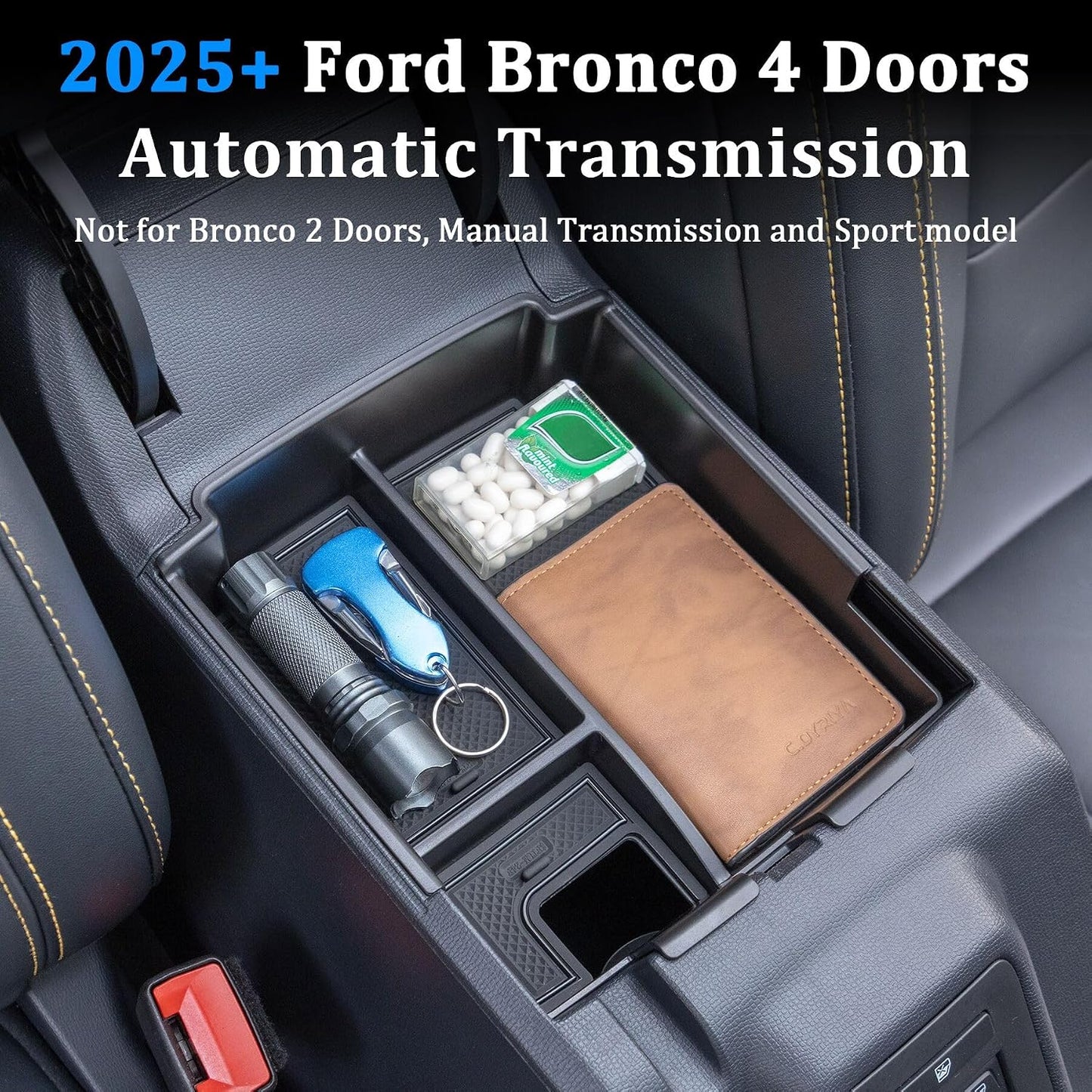 TOPINSTALL 2025+ Upgraded Tray Compatible with Ford Bronco 2025 2026 4-Door Automatic Transmission, Full Size Bronco Console Organizer (NOT for Manual & 2-Door & Sport Model)