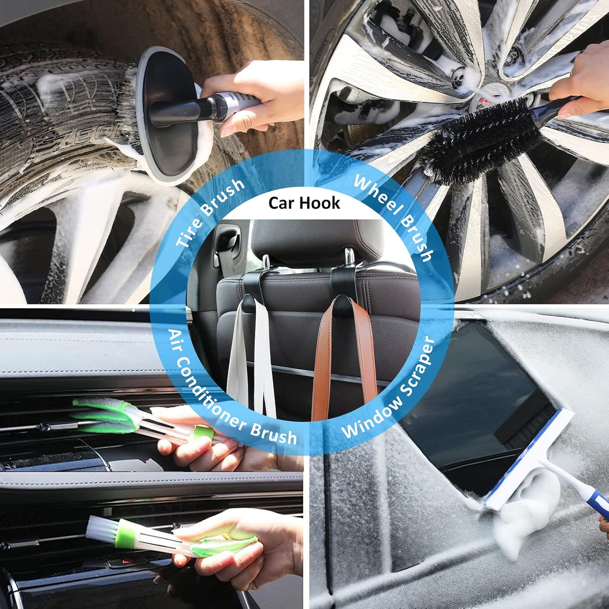 41Pcs Car Cleaning Kit, Interior Detailing Kit with High Power Handheld Vacuum, Detailing Brush Set, Windshield Tool, Snow Shovel, Black Complete Auto Accessories for Women, Men