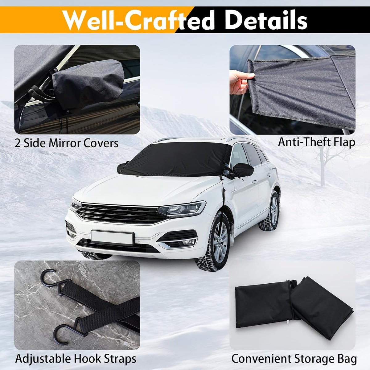 IRONMAX Front and Rear Windshield Snow Cover Set, 600D Oxford PVC Coated