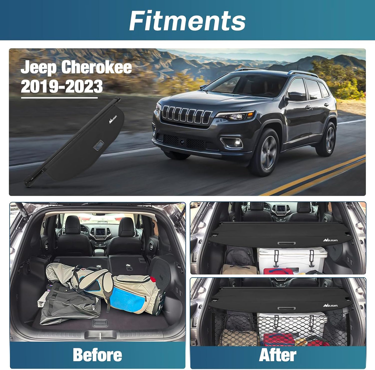 Nilight Trunk Cargo Cover for Jeep Cherokee 2019-2023