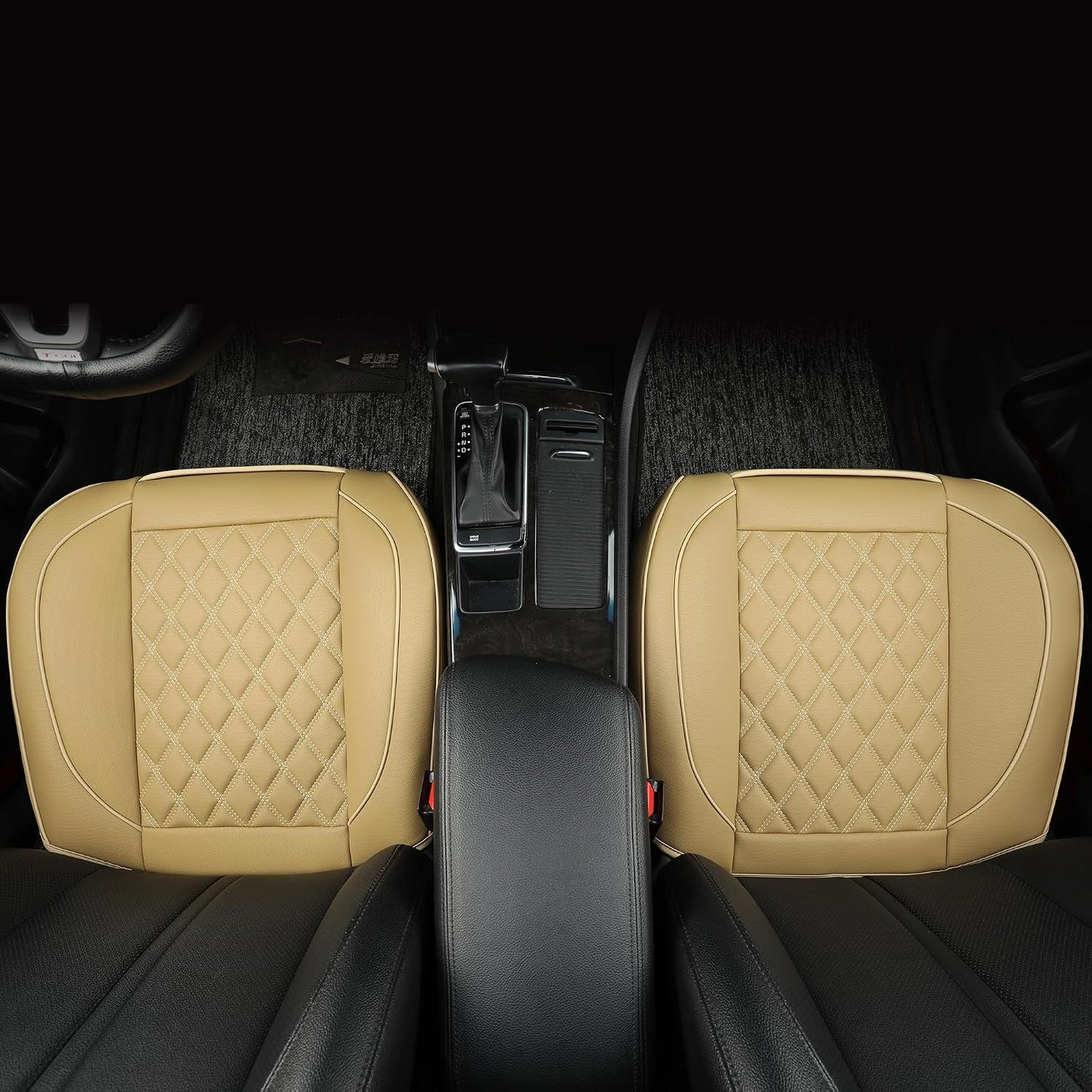 1 Pack Leather Front Car Seat Covers,Bottom Seat Covers for Cars,Driver Car Seat Cover,Luxury Seat Protectors,Waterproof,Full Wrap,for Most Vehicles,Sedan,Truck,SUV(Beige)