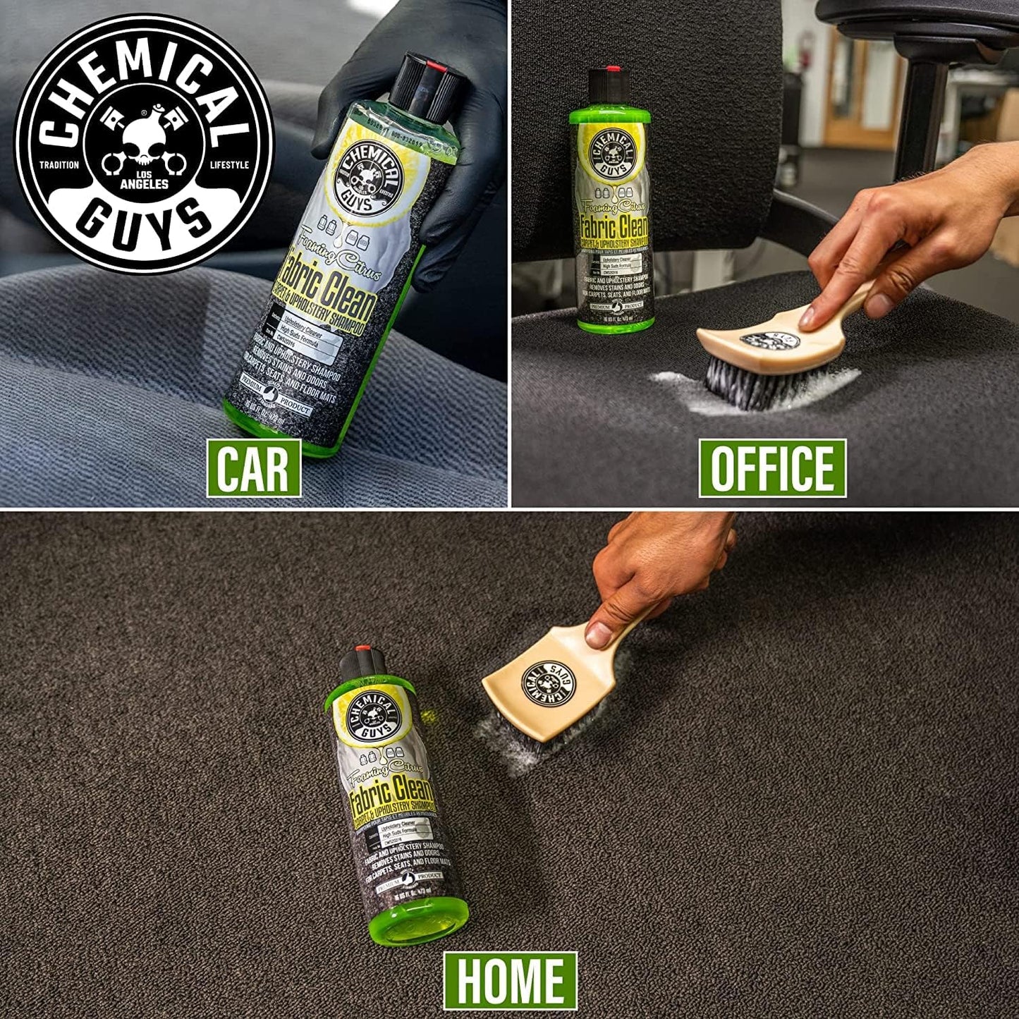 Chemical Guys Basic Carpet Cleaning, Stain Fighting & Interior Cleaning Kit (3 Piece Kit with Total Interior SPI22016, Foaming Citrus Fabric Clean CWS20316 & Lightning Fast Stain Extractor SPI_191_16)