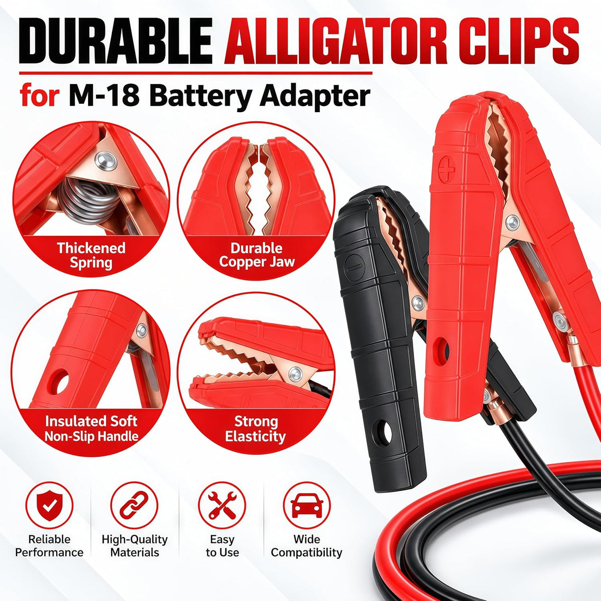 Jumper Cables Adapter for Milwauk*ee 18V Battery with Alligator Clips