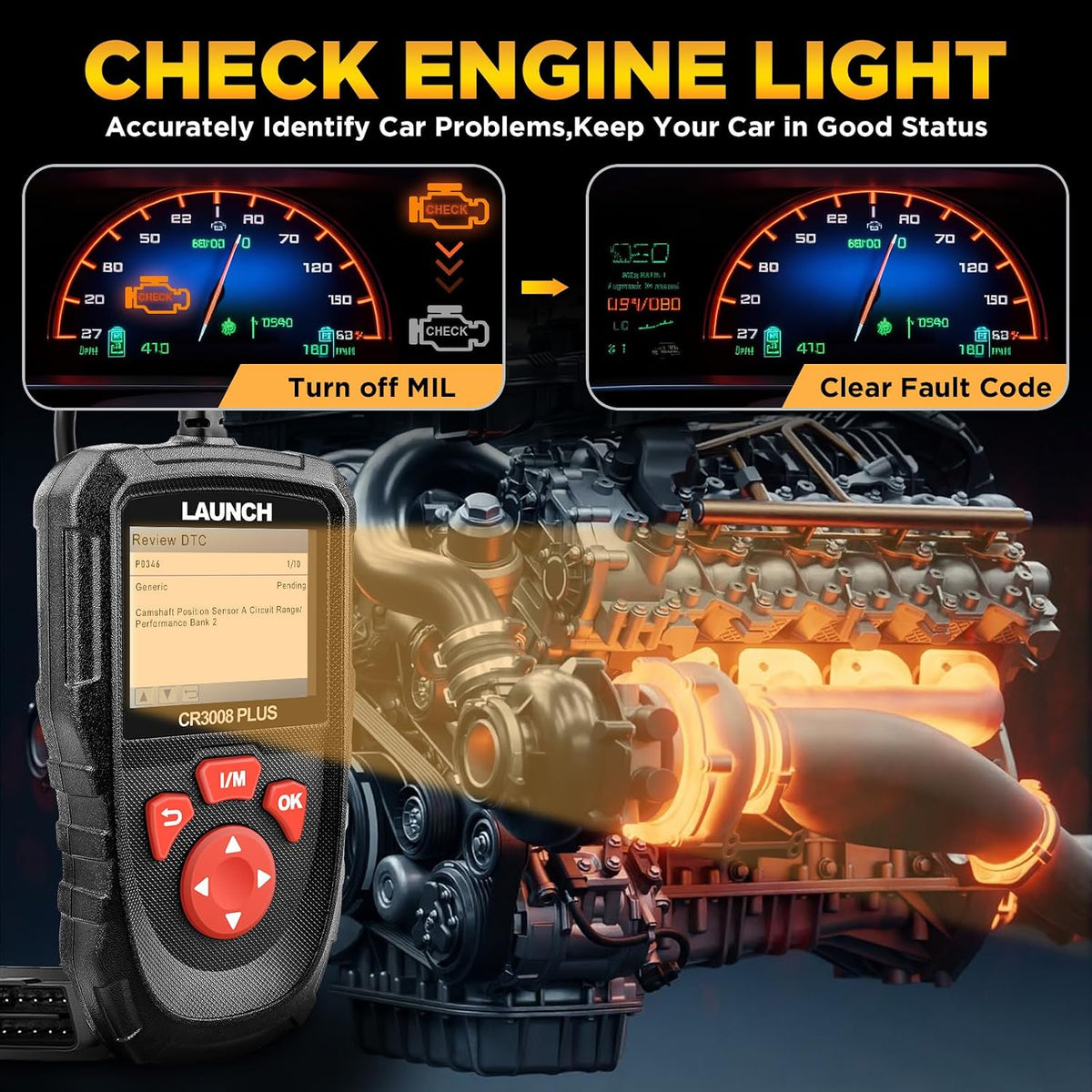 LAUNCH Professional OBD2 Scanner Diagnostic Tool CR3008 Plus,One-Click I/M