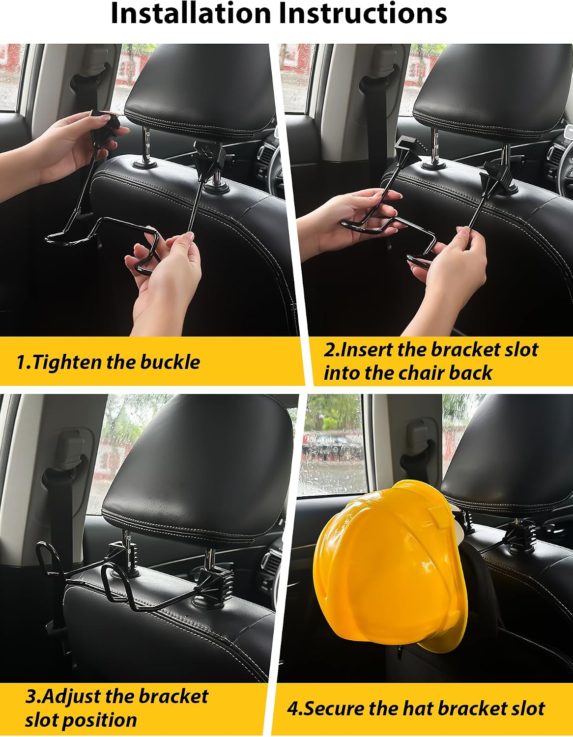 2 Pack Hard Hat Holder for Truck, Heavy Duty Metal Work Truck Accessories for Car Seat Headrest, Seat Back Hanger with Double Hook for Safety Helmet Vest Caps Jackets