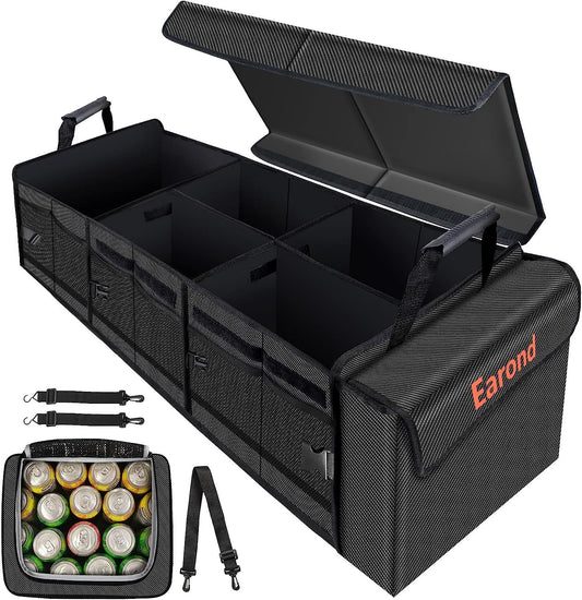 Large Trunk Organizer with Portable Leakproof Cooler Bag,Foldable Cover,Adjustable Securing Straps,Collapsible Trunk Organizer for Suv Car Truck Sedan (4-in-1 with Cooler)