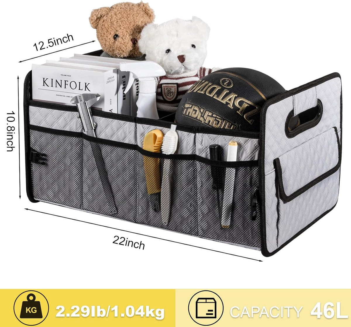 Car Trunk Organizer for SUV, Collapsible Car Storage Organizer Light Grey