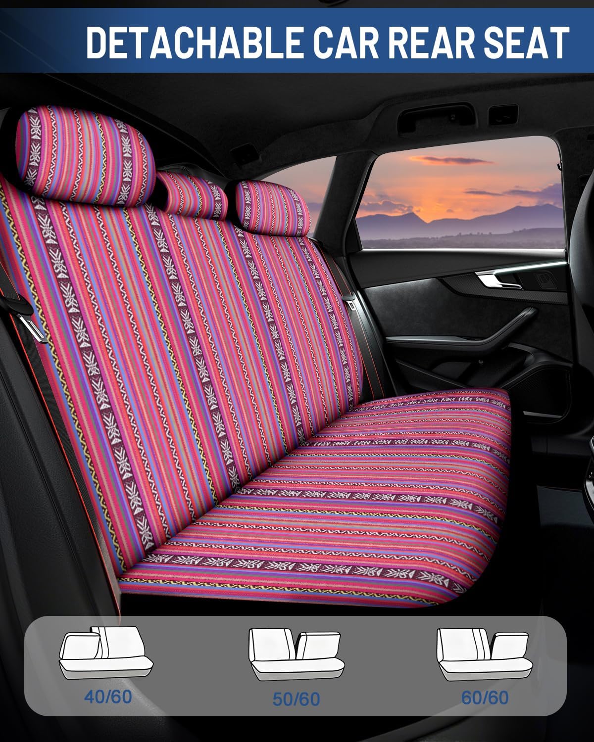 Baja Saddle Blanket Car Seat Covers Front Set 6PCS, Pink