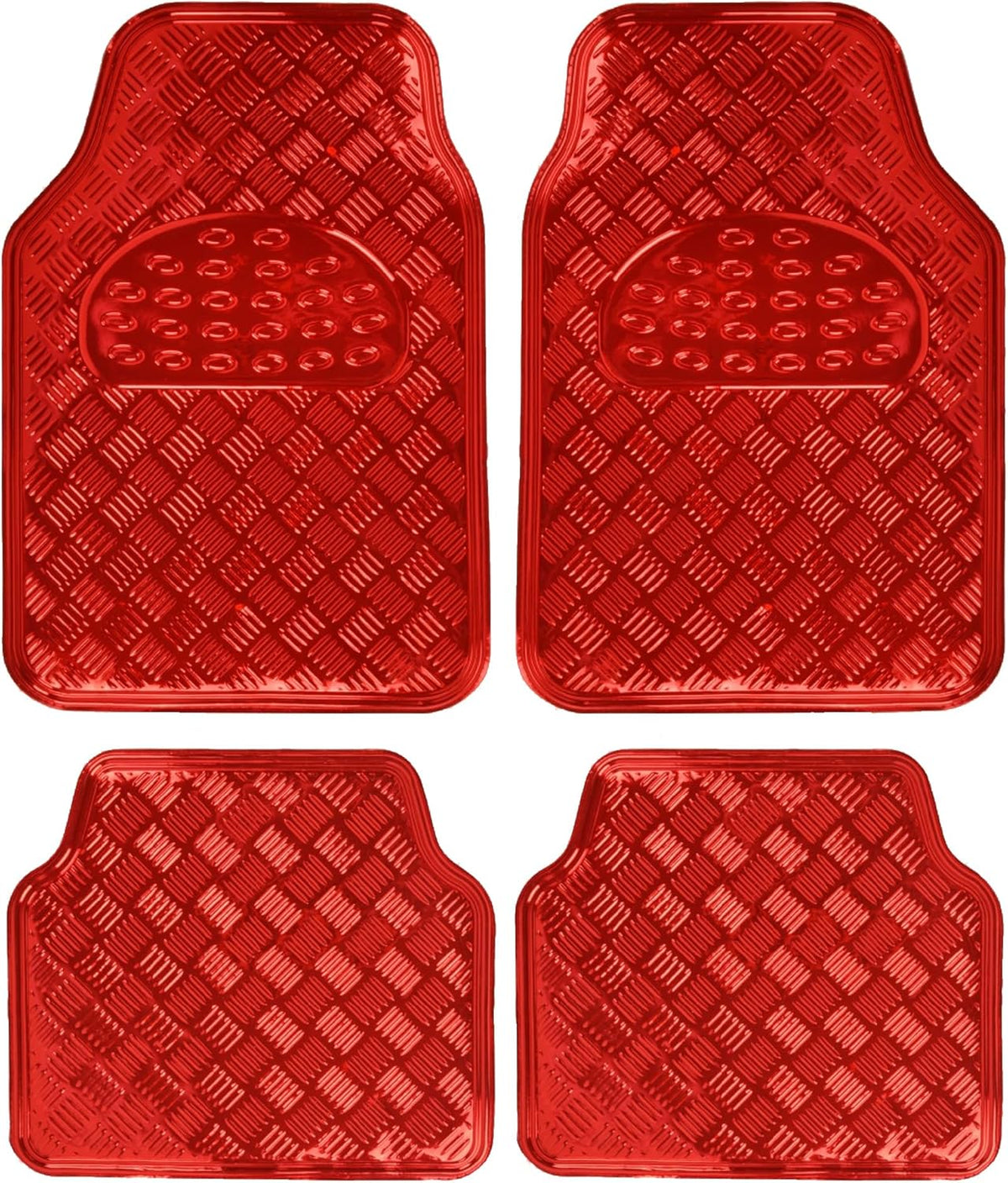 BDK Metallic Chrome Car Floor Mats All-Weather Universal Fit Automotive Floor Mats for Cars SUVs, Floor Mats for Trucks, Car Mats Full Set Front &amp; Rear, Non-Slip Backing - Red