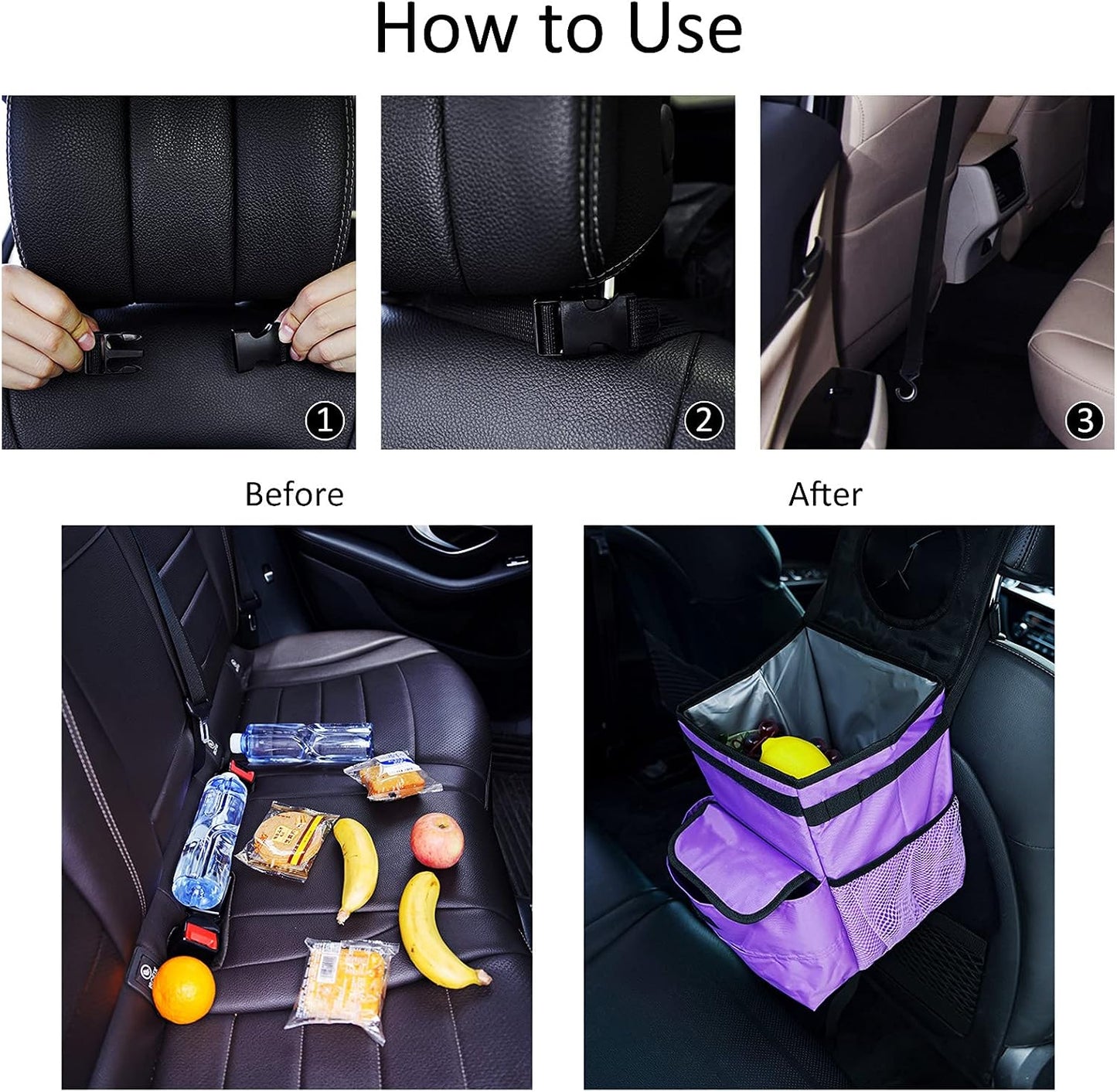 Car Trash Can Foldable Garbage Bin Leakproof 3 Gallons Purple