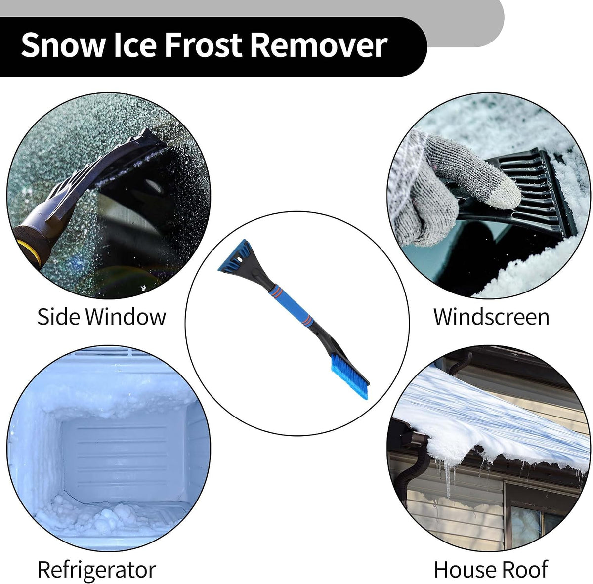 1pc 60x11cm Universal Car Ice Scraper Brush with Broom - SUV Snow Frost Remover for Car Truck RV Windscreen Side Window Anti Crash - Plastic Blue Snow Shoveling Defrost Clearing