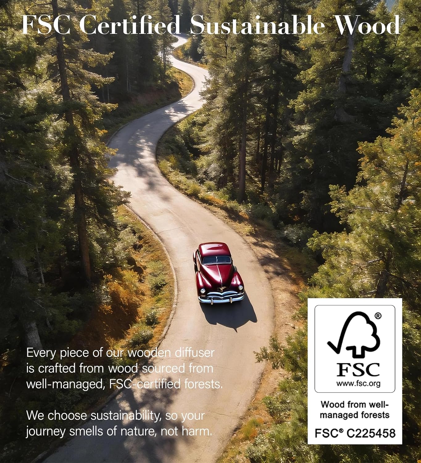 Wooden Car Air Freshener | FSC-Certified Original Wood, Visor Metal Clip, 100% Pure Essential Oils, Long-Lasting Odor Eliminator, 3 Refillable Scents Diffuser for Cars, Trucks, SUVs