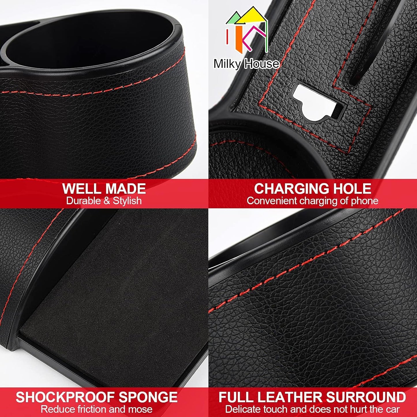 2 Set Car Seat Gap Organizer, Car Gap Filler Storage Boxes, PU Leather Front Seat Console Side Pocket Bags with Cup Holder 4 Hooks, Automotive Storage Box for Phone, Drinks, Cards, Sunglasses, Black