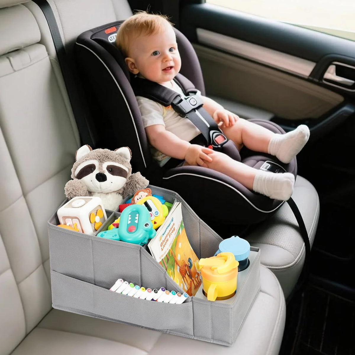 Car Seat Organizer Backseat Front Seat, Car Organizer With 12 Storage Compartments 2 Cup Holders, Snack Storage For Kids Baby, SUV Truck Van Collapsible Storage Bag For Travel, GY