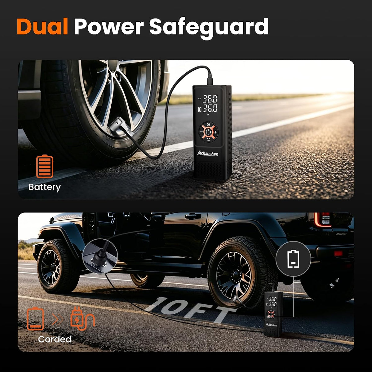 Heavy Duty Tire Inflator Portable Air Compressor, 7800mAh Power