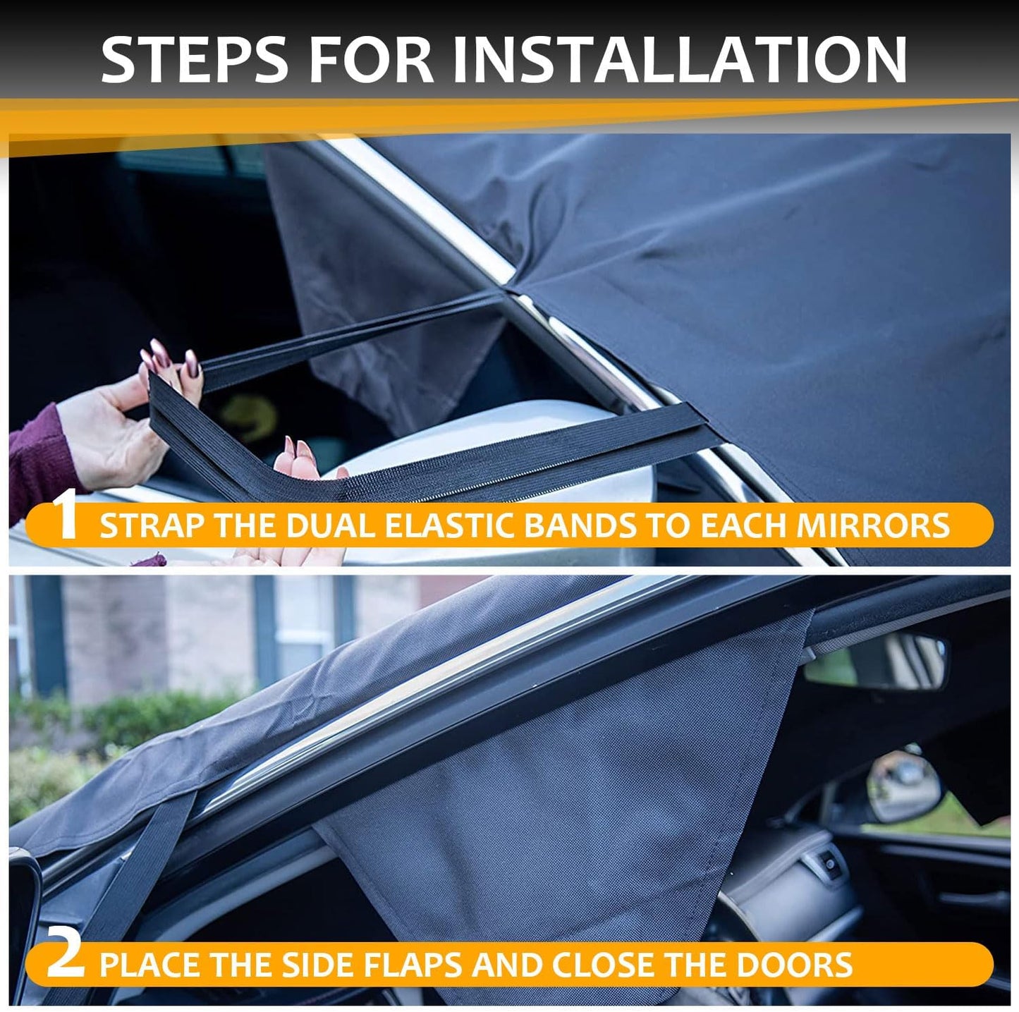 Car Windshield Cover Large Enhanced 600D Oxford Fabric Windshield Frost Cover for Ice and Snow Frost Waterproof Wiper Front Window Protects UV Sunshade Cover for Most Cars SUV Vans (75" x 46")