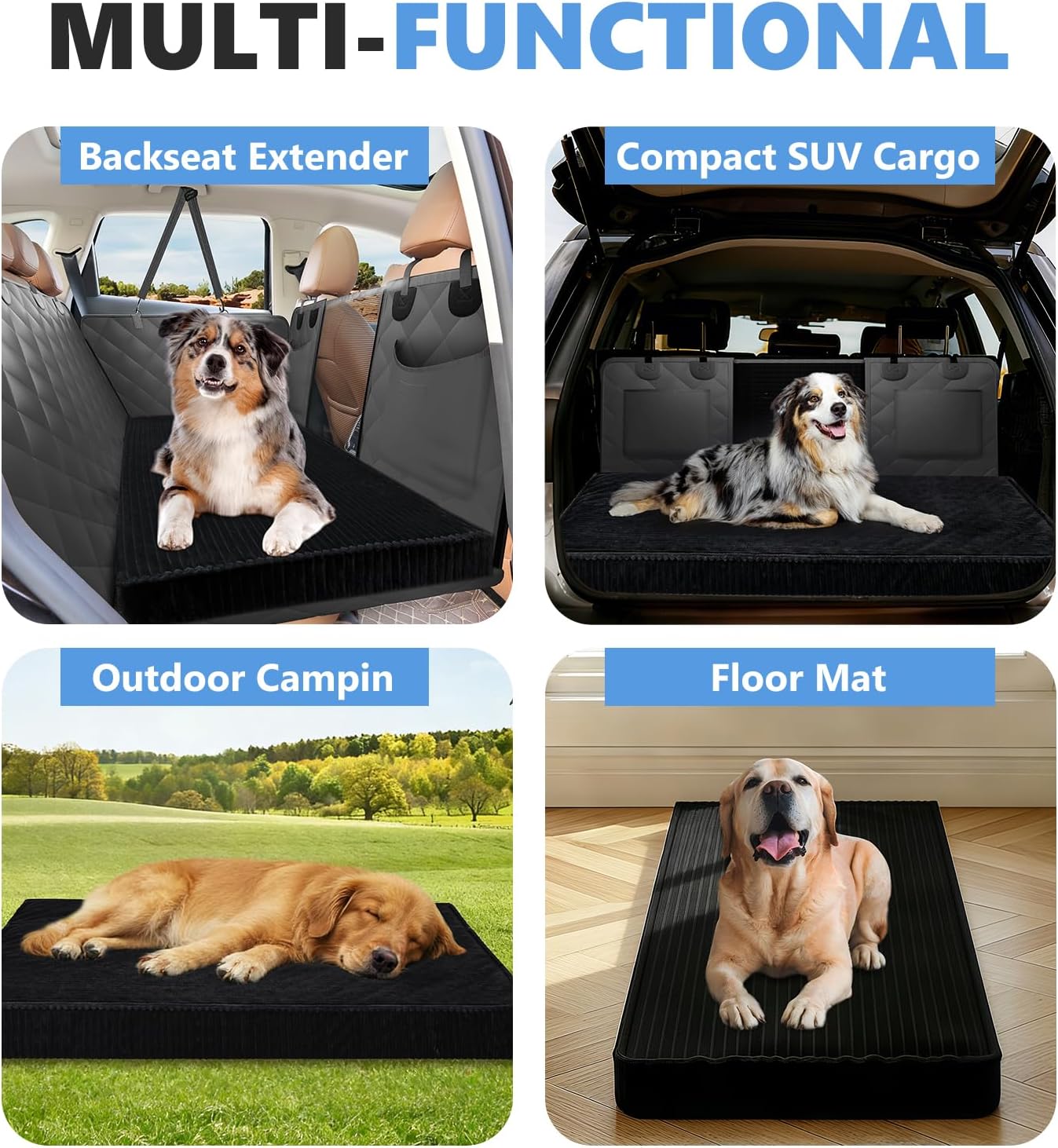 Backseat Dog Bed Non-Slip, Dog Bed for Car Back Seat Soft and Comfortable, Back Seat Pet Bed Mat for Travel, Pet Car Blanket for Backseat Extender and Seat Covers Black