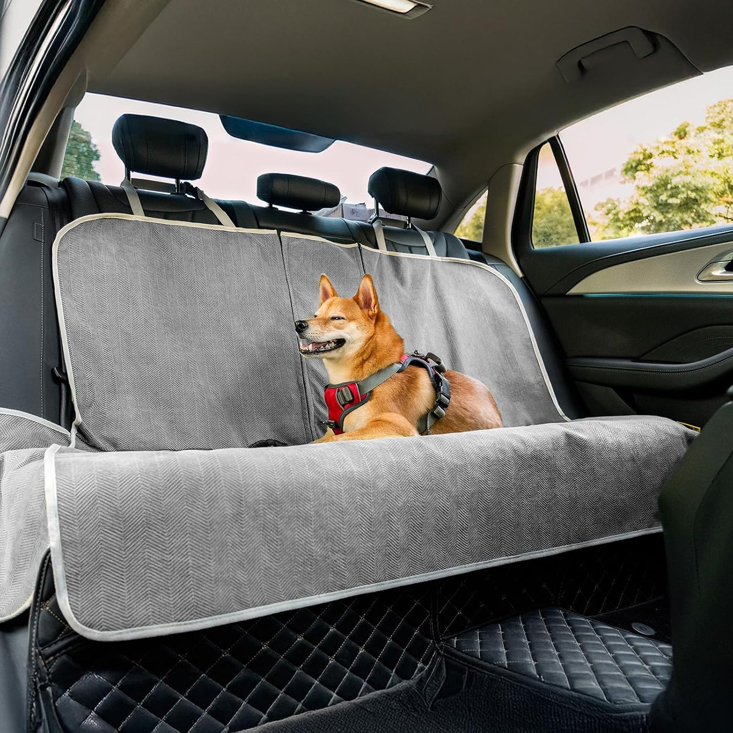 FUNNY FUZZY Dog Car Seat Cover for Back Seat, Back Seat Pet Cover for Dogs Waterproof, Scratchproof Dog Backseat Cover, Non-Slip Bench Car Seat Protector, Universal Fit Most Cars, SUVs, Trucks, Grey