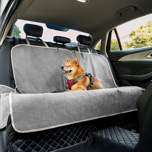 FUNNY FUZZY Dog Car Seat Cover for Back Seat, Back Seat Pet Cover for Dogs Waterproof, Scratchproof Dog Backseat Cover, Non-Slip Bench Car Seat Protector, Universal Fit Most Cars, SUVs, Trucks, Grey
