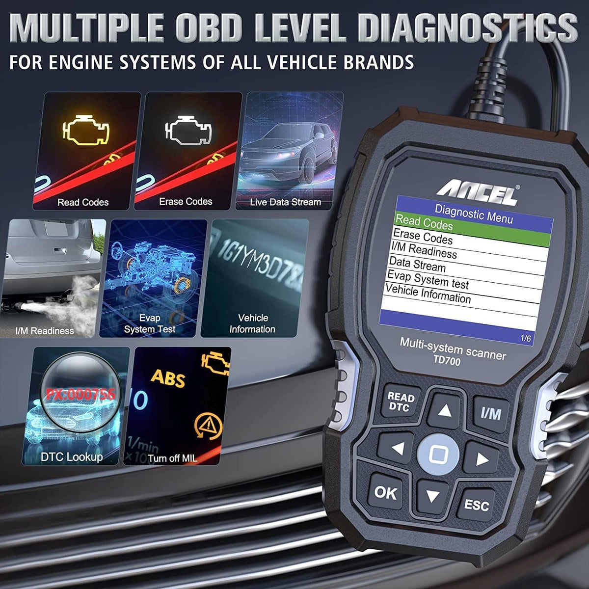 ANCEL TD700 Fits for Toyota OBD2 Scanner, Engine Car Diagnostic Scan Tool Fit for Toyota Lexus Scion, All System Code Reader Reading/Erasing Code,1996-2021