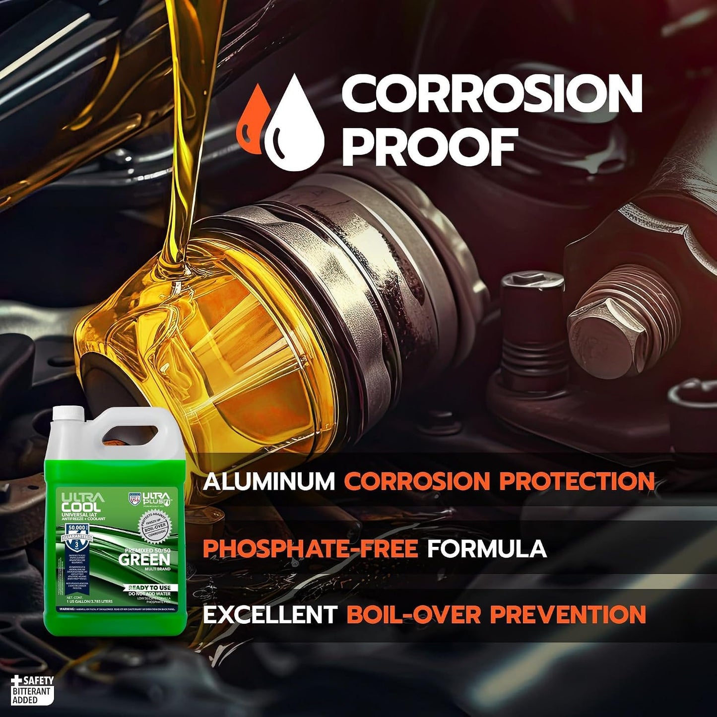 ULTRA 1PLUS UltraCool Universal Antifreeze + Coolant Green PREMIXED 50/50 (1 Gallon - 4 QTS)