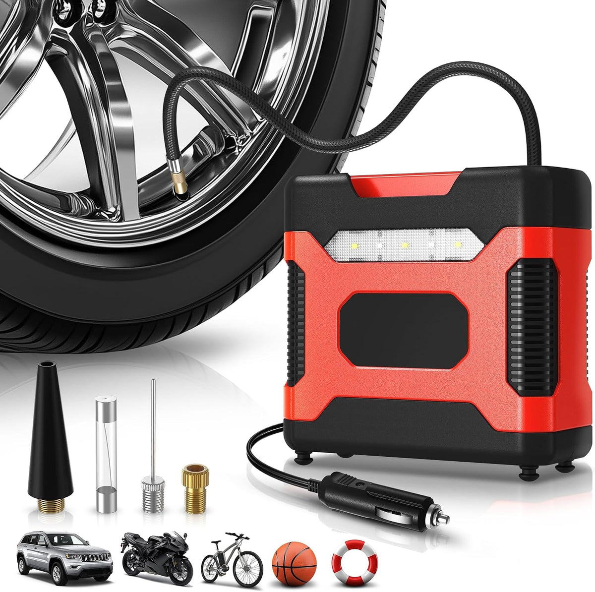 Auto Dynasty 12V Digital Tire Inflator, 150 PSI Air Pump with LED, Pink