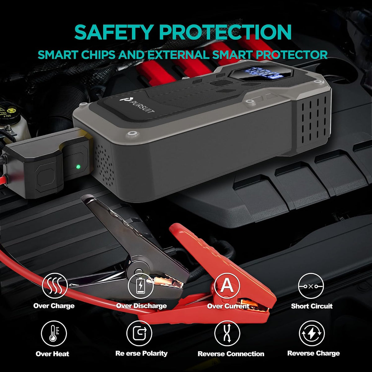 Jump Starter with Air Compressor, 2000A Peak Car Battery Booster(8L Gas/6L Diesel), 150PSI Tire Inflator Portable 12V Jump Box Car Battery Jumper Starter with Jumper Cable, LED Lights, LCD Display