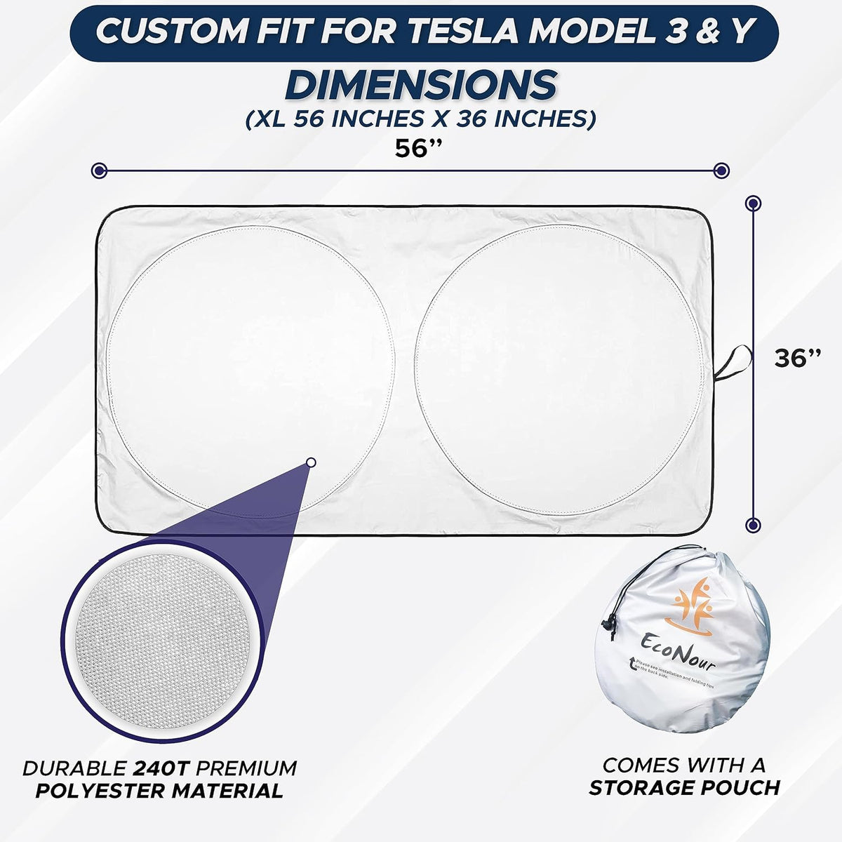 EcoNour Windshield Sun Shade Compatible with Tesla Model 3 & Model Y