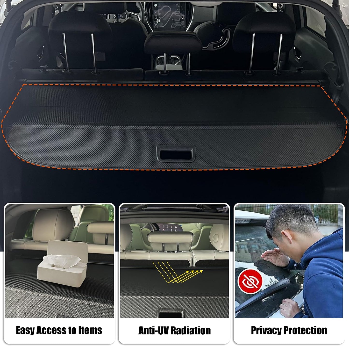 Retractable Cargo Cover for 2026 2025 2024 Subaru Crosstrek, Rear Trunk Cover Compatible with Subaru Crosstrek 2024-2026 Security Shielding Shade No Gap Car Accessory Black, Carbon Fiber