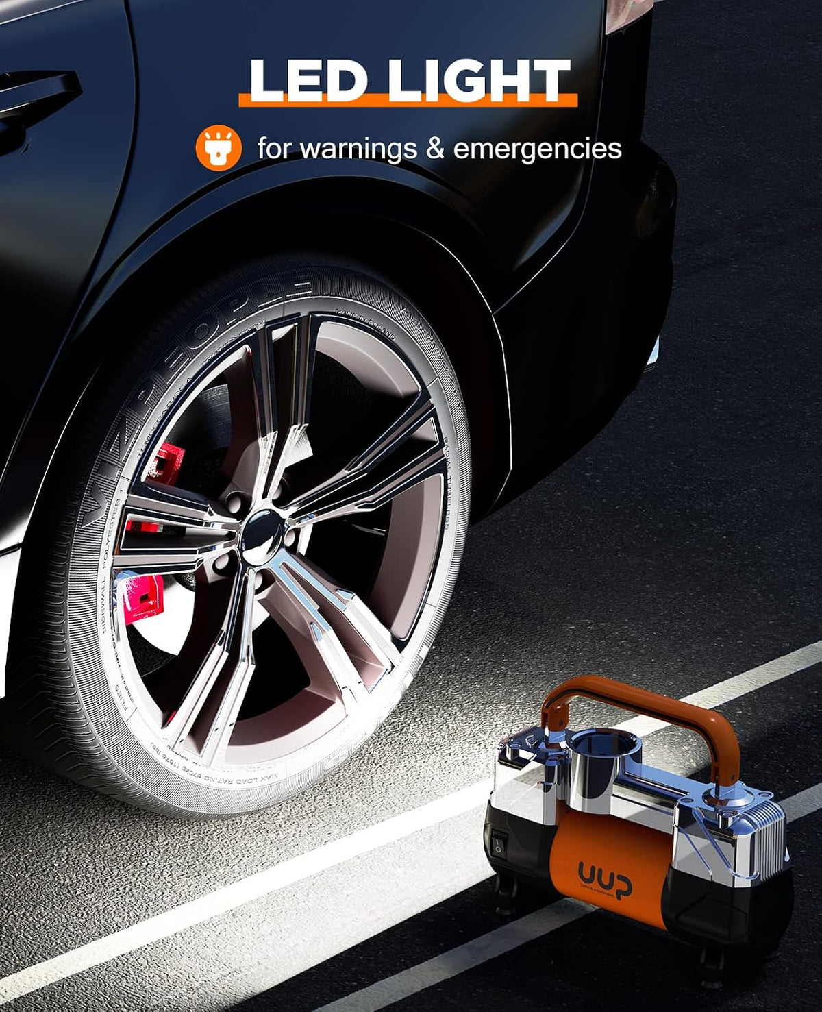 UUP Portable 12V Air Compressor, 150 PSI Tire Inflator with Dual Cylinders