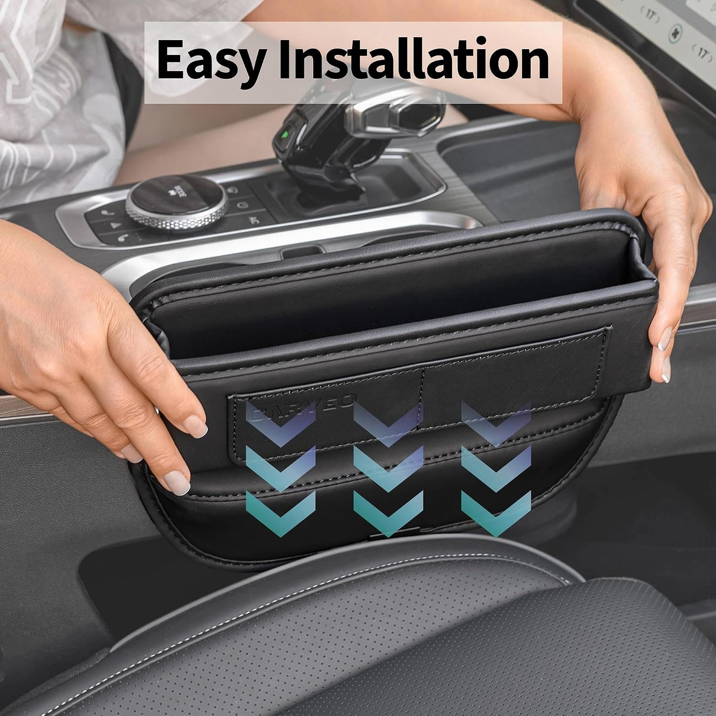 Car Seat Gap Filler Organizer with Charging Hole, In Between Car Seat Catcher for Car, Truck, SUV, Premium PU Leather Interior Accessories, Console Organizer for Phone, Keys and Small Items – Black