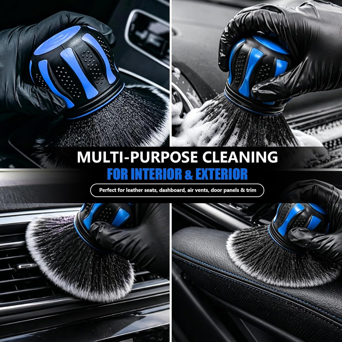 Car Detailing Brush, Car Cleaning Brush, Ultra Soft Fiber Auto Interior Dusting Brush with Storage Rack, Car Accessories Tire Shine Cleaning Tool Beauty Tools for Most Vehicles (Black Blue)