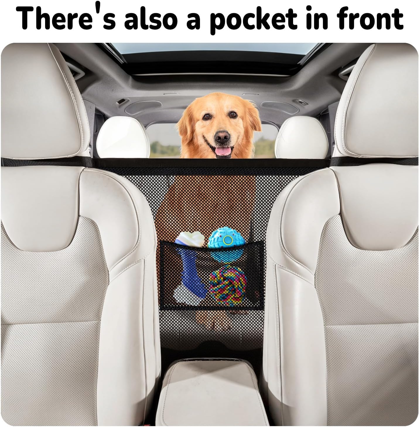 Dog Car Barrier,Pet Barrier with Larger Zipper Organizer Storage,Car Divider Net for Dogs,Dog Barrier for Car/SUV/Truck