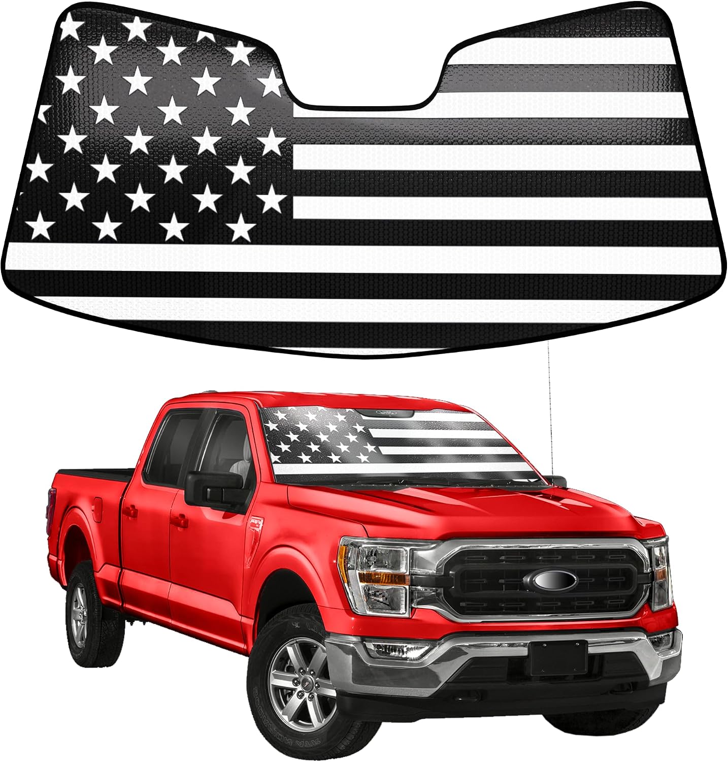 LITIVY Windshield Sun Shade Compatible with 2021 2022 2023 2024 Ford F150 F250 F350 30"x62" for F-150 Folding Front Window Sunshade Shield Protector (30"x62"(Fit 2021-2024))