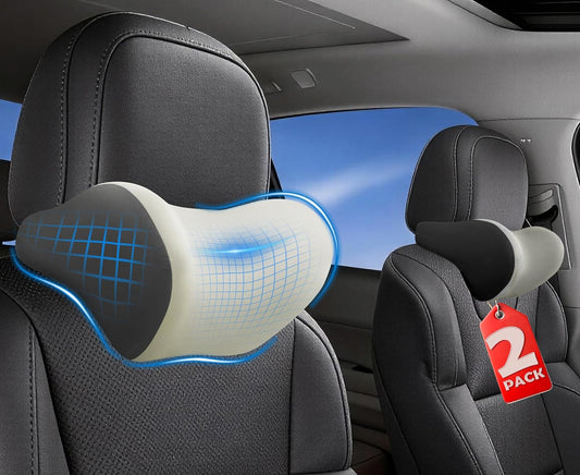 Allaboutsla 2-Pack Car Neck Pillow, Car Headrest Pillow for Neck Support | Memory Foam Car Neck Pillow for Driving with Neck Support, Adjustable Strap, Head Rest Pillow for Long Drives, Trucks, Beige