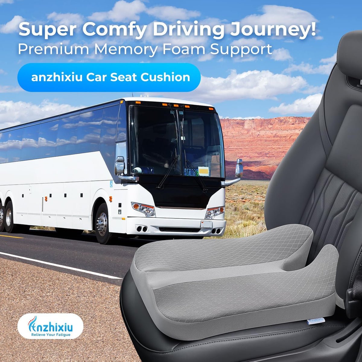 anzhixiu Elevated Car Seat Cushion for Improved View- Gray