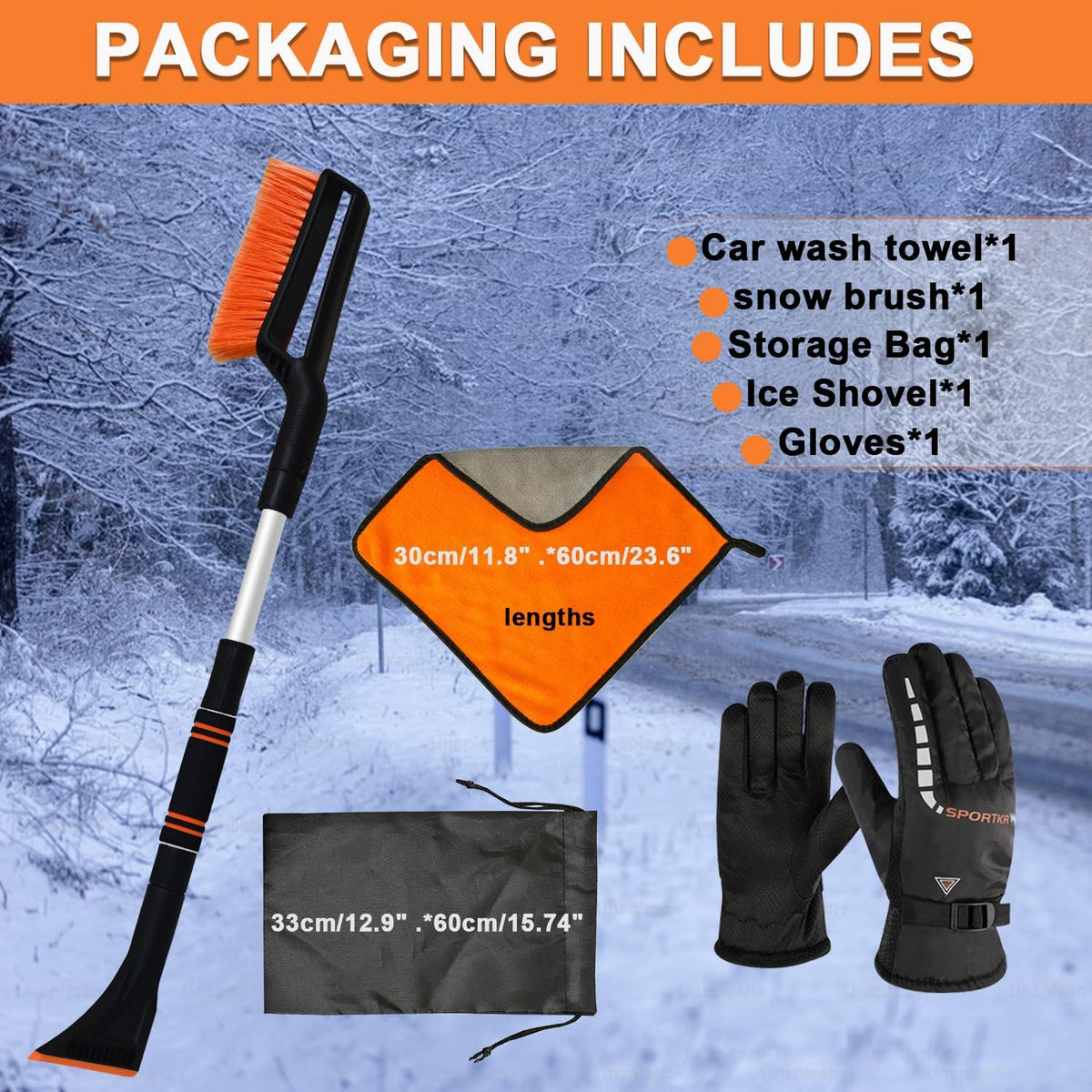 32 Inch Snow Brush - Aluminum Car Snow Scraper and Brush for Cars Windshield with Ergonomic Foam Grip for Snow Removal, Detachable Ice Scraper for Car