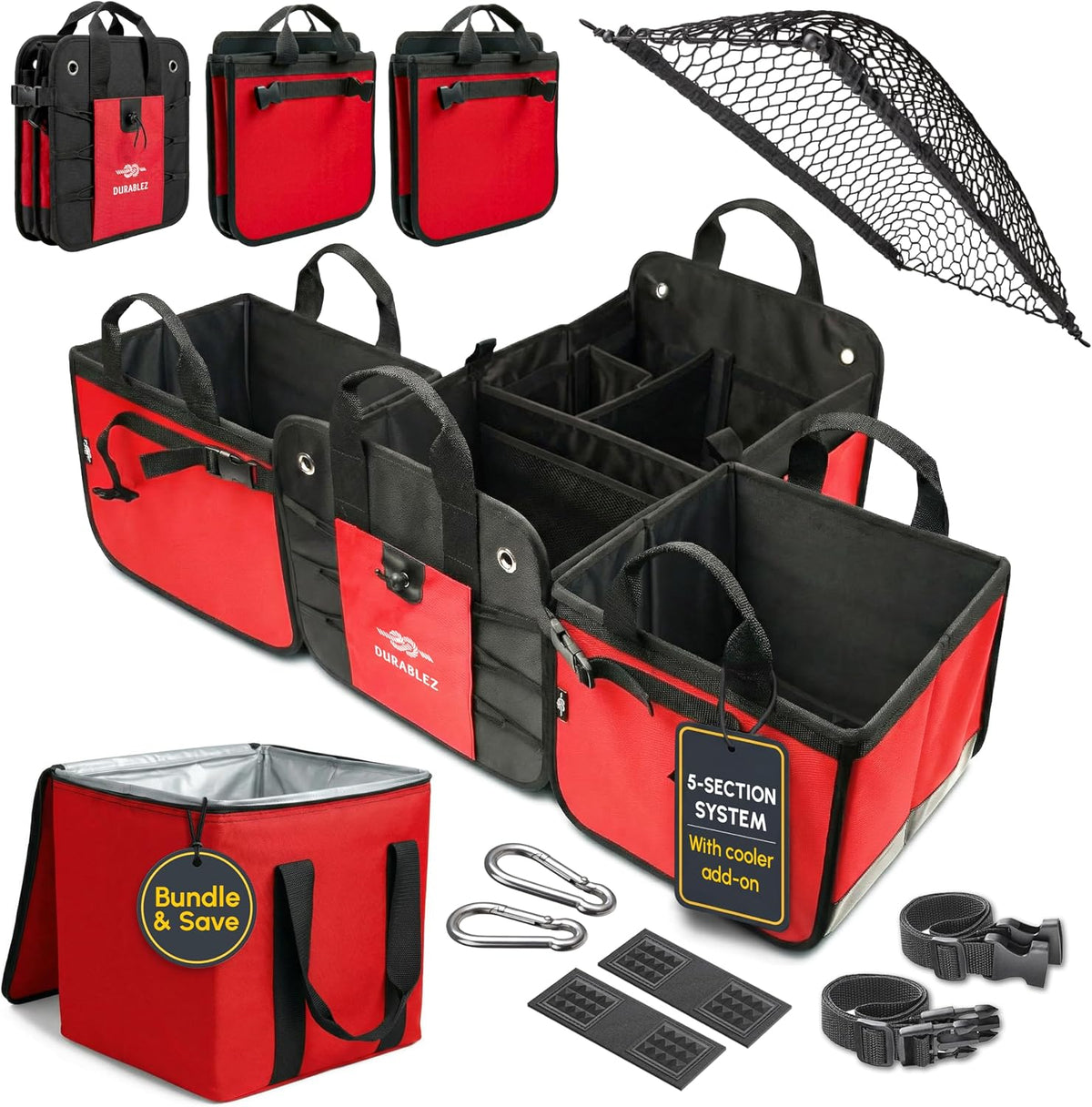 5-Section Trunk Organizer with Cooler, Extra Large, Red