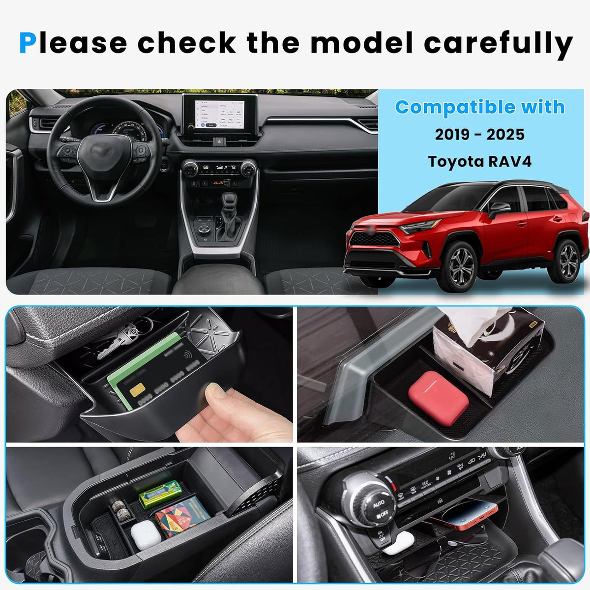4PCS Center Console Organizer for 2019-2025 Toyota RAV4 Accessories