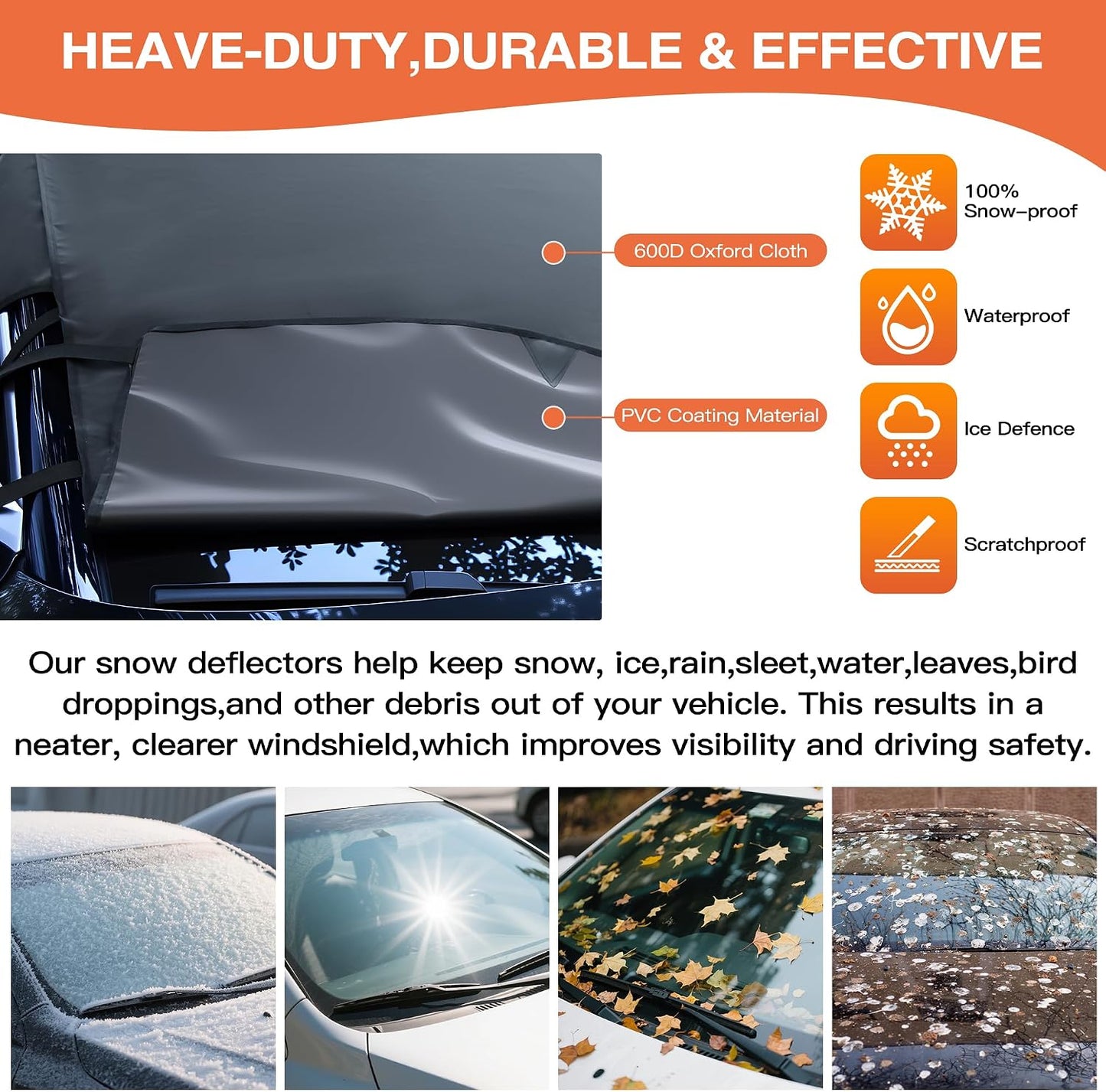 Car Windshield Cover for Ice and Snow, 600D Oxford Fabric Winter Frost Cover with Side Mirrors Cover, Frost Guard Windshield Cover for Car, SUV(68x 47 Inch)