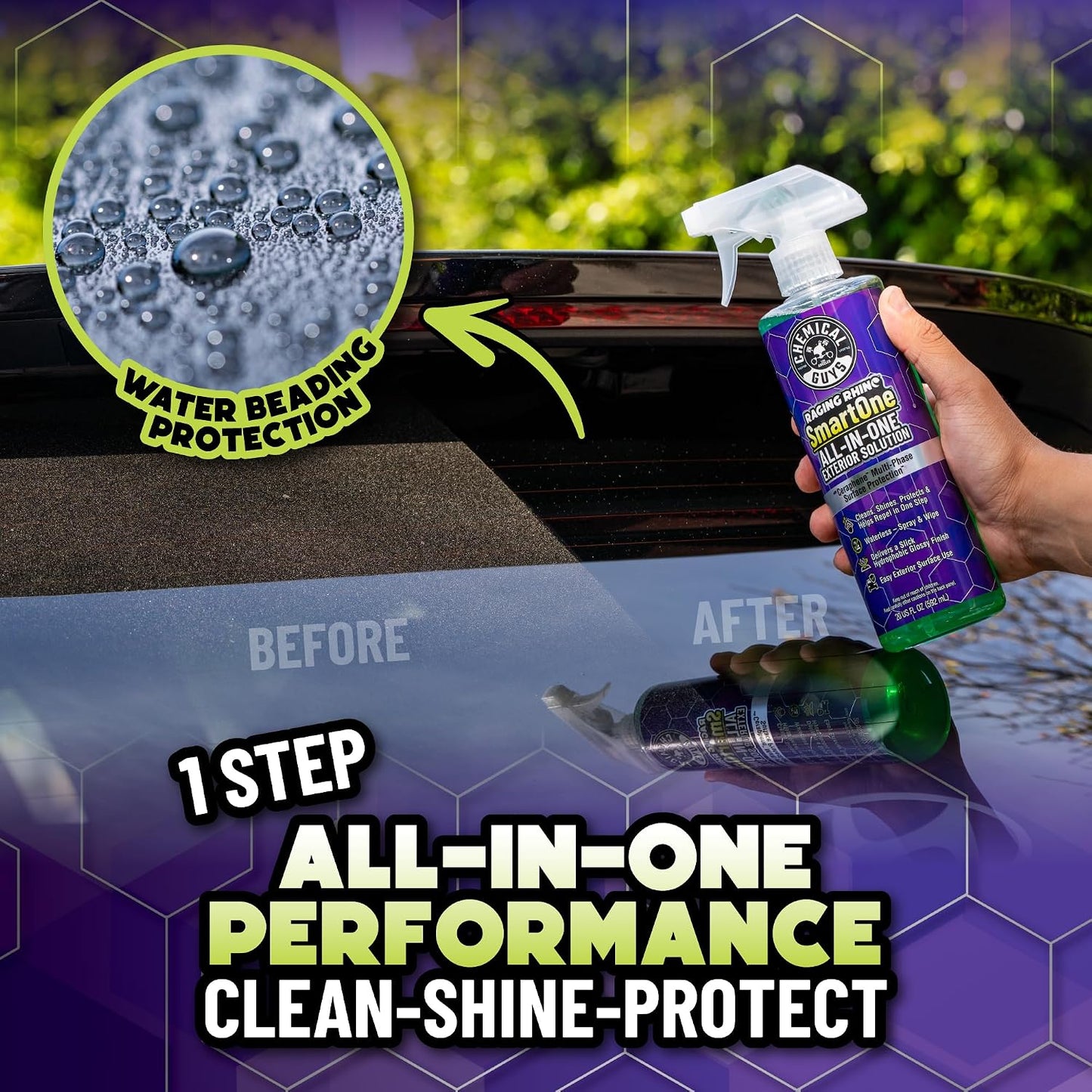 Chemical Guys Raging Rhino Waterless Car Wash And Quick Detailer Spray, No Rinse Exterior Cleaner For Paint, Glass, Wheels, Plastic, And Chrome, Spray And Wipe Shine, 20 Fl Oz
