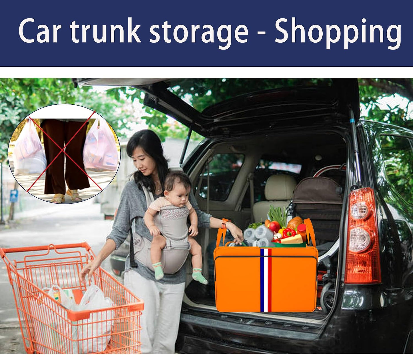 Homeve Trunk Organizer for Car, Waterproof Collapsible 3 Compartments Car Organizer, Foldable Storage for Car Accessories, Tools, Sundries for Women Men, Tote Bag (Orange, Standard)