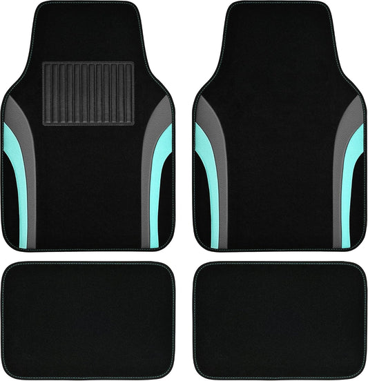 CAR PASS Leather Sporty Car Floor Mats Carpet, Universal Waterproof Automotive Floor Mat Fit for Sedans, Cars, Mid Trucks, Vans, SUV, Set of 4 (Black and Mint)