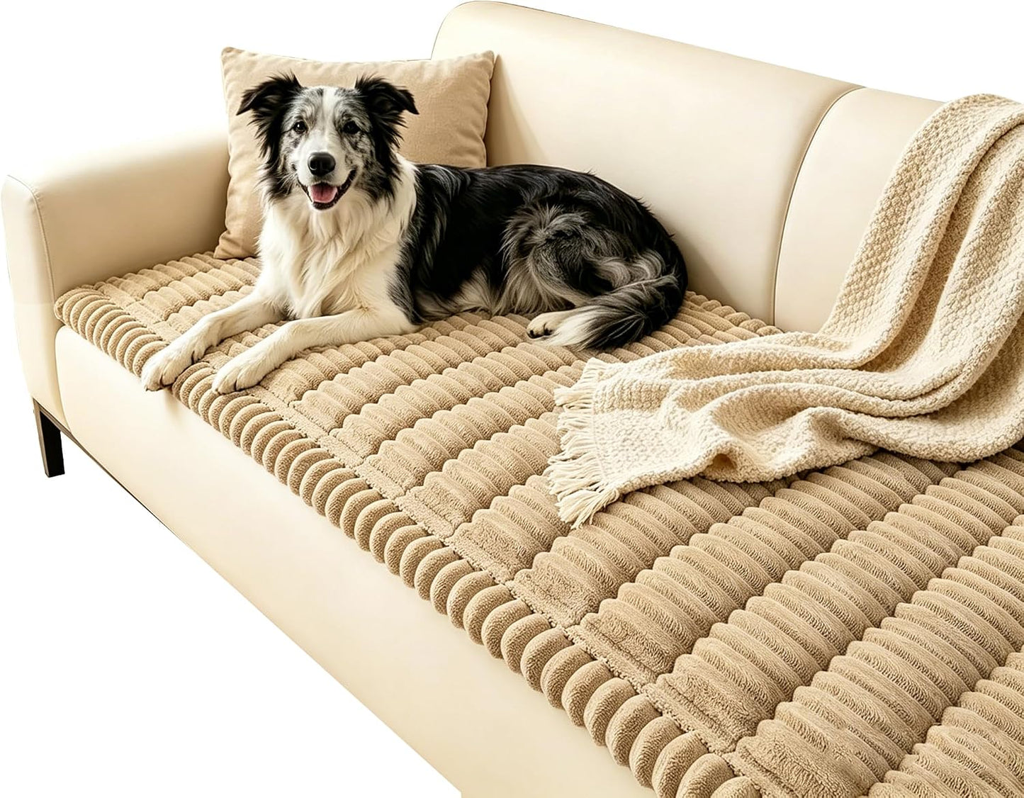 Capslpad Couch Covers for Dogs Washable Non Slip Pets Sofa Covers Fuzzy Sofa Slipcover Geometric Pet Friendly Mat Cushion Protector Travel Pet Mat for Living Room Car Back Seat, Brown 27.5"x59"