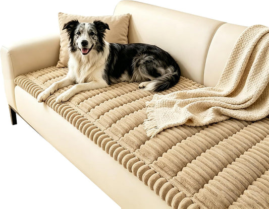 Capslpad Couch Covers for Dogs Washable Non Slip Pets Sofa Covers Fuzzy Sofa Slipcover Geometric Pet Friendly Mat Cushion Protector Travel Pet Mat for Living Room Car Back Seat, Brown 27.5"x59"