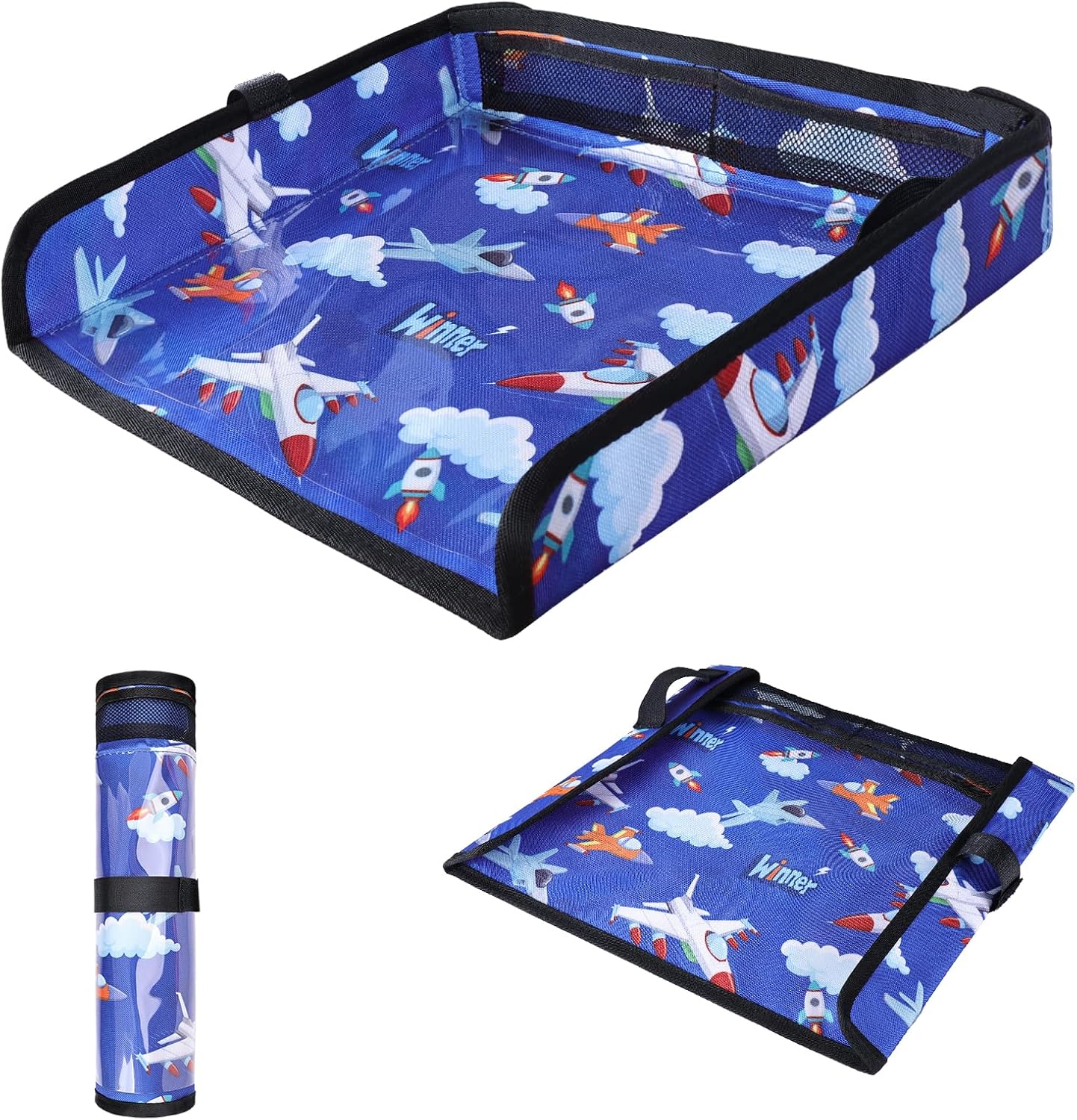 COOLBEBE Airplane Tray Table Cover, Foldable Travel Tray Cover for Toddlers 1-3, Universal Fit for Airplane, Car Seat, High Chair, Machine Washable, Portable, Blue Plane