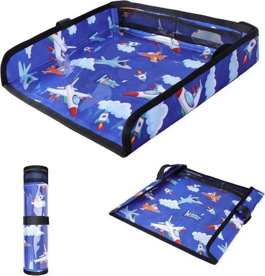 COOLBEBE Airplane Tray Table Cover, Foldable Travel Tray Cover for Toddlers 1-3, Universal Fit for Airplane, Car Seat, High Chair, Machine Washable, Portable, Blue Plane